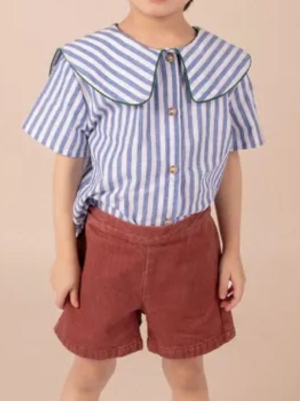 Loir Lorette Cotton Linen‎ Blue & White Striped Button Down Top Baby 12 Months